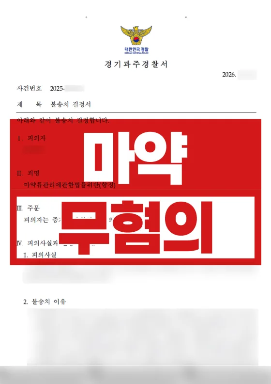 마약류관리에관한법률위반(향정) 혐의, 무혐의 사례