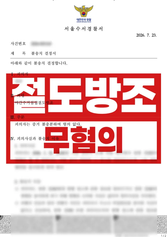 지인의 절도에 엮인 고소 | 야간주거침입절도방조 불송치(혐의없음)